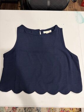 Scalloped Hem Crop Tank Top - Navy